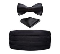 HISDERN Homme Ceinture de Smoking Noir 3 Pcs en Satin Cummerbund pour Hommes avec Noeud Papillon et Pochette de Costume, Bande Réglable