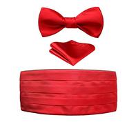 HISDERN Homme Ceinture de Smoking Rouge 3 Pcs en Satin Cummerbund pour Hommes avec Noeud Papillon et Pochette de Costume, Bande Réglable