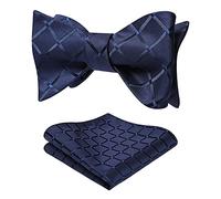 HISDERN Homme Nœud Papillon à Carreaux Bleu Marine et Mouchoir de Ensemble Noeuds Papillon Pochette pour Hommes de Fete Mariage