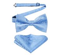 HISDERN Homme Nœud Papillon Bleu Clair Nœuds Papillon et Mouchoir avec Crochet déjà Lié Réglable Color Sólido Nœud Papillon et Carré de Poche