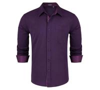 HISDERN Hommes Chemise Violette à Manches Longues Formelle Casual Robe Affaires Coupe Régulière Boutonnée Chemise pour Hommes de Mariage avec Poches,Violet foncé,L