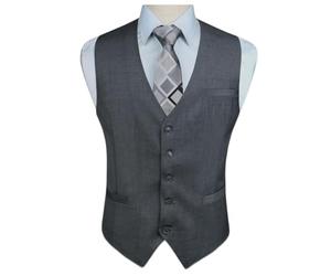 HISDERN Hommes Formelle Fete de Mariage Business Gilet Coton Couleur Unie Gilet Gris-1,Gris-1,S