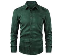 HISDERN Paisley Chemise pour Homme Jacquard Soie Robe Chemise à Manches Longues Boutonnée pour Weddimg Discothèque Soirée Chemises en Satin Coupe Régulière Vert 2XL