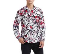 HISDERN Paisley Chemises pour Hommes Blanc à Manches Longues décontracté Funky Chemise boutonnée Fantaisie Chemise Florale Coupe régulière 2XL