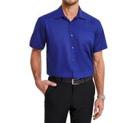 HISDERN Short Sleeve Blue Dress Shirts for Men Casual Bamboo Regular Fit Shirts Button Down Formal Business Shirt with Pocket M