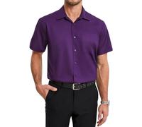 HISDERN Short Sleeve Shirts Men Iron Free Regular Fit Business Casual Dress Shirts for Work Office with Pocket Purple 3XL