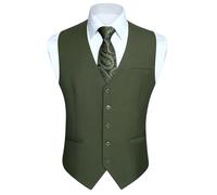 HISDERN Soiree de Noces pour Hommes daffaires Coton Gilet Couleur Unie Gilet Armee Vert,Armee Verte,L