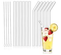 Hisdri Lot de 12 Pailles, Pailles en Verre Réutilisables - 6 Pailles en Verre Courbées et 6 Droites, avec 4 Brosses de Nettoyage, Adaptées pour les Cocktails, les Jus de Fruits, les Granités(10x215mm)