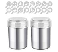 Hisdricus 2 Saupoudreuse Sucre Glace, Saupoudreuse Cacao,Tamis Farine,Avec un couvercle et un ensemble de moules à poudre, adapté pour le sucre glace, le cacao en poudre, le poivre, le paprika, etc