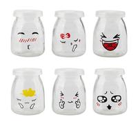 Hisdricus 6 Pot yaourt en verre avec couvercle,Petit pot en verre,150 ml pot yaourt, motifs mignons,pour les fêtes, la préparation de yaourts, puddings et diverses boissons à la maison