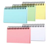 Hisdricus Cartes d'index Lignées,Flash cards,5 couleurs Fiche Spirale,Mini bloc note avec couverture transparente -Idéal pour les Fiche Spirale, parfait pour l'école et le bureau