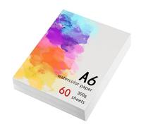 Hisdricus Lot de 60 feuilles de papier aquarelle A6 300 g/m² - Bloc à dessin DIN A6 - Papier aquarelle pour aquarelle, gouache, acrylique, dessin, œuvres d'art, bricolage
