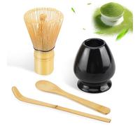 Hisdricus Macha Tea Lot de 4 balais à thé noir - Ensemble de balais à matcha, whisky matcha avec 80 dents, fouet en bambou, kit de matcha traditionnel japonais, cadeau pour vos proches
