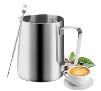 Hisdricus pichet lait inox, 350 ml pot a lait inox,avec marque de mesure et accessoires barista stylo latte art pour cappuccino et latté, expresso, argent