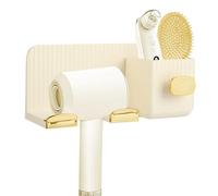 Hisdricus Porte sèche-Cheveux sans Trous - 2 Compartiments - Installation Murale en Or crème. Porte-sèche Cheveux Mural, Porte-sèche Cheveux, Support sèche Cheveux