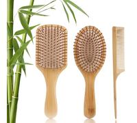 Hisdricus Set brosse à cheveux en bambou et peigne en bois, brosse a cheveux, brosse cheveux bois,antistatique, anti-frizz pour cheveux bouclés adaptée aux hommes, femmes et enfants