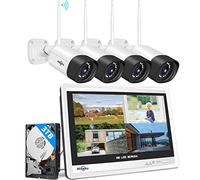 Hiseeu 【5MP+3To Disque Dur】 5MP Kit Caméra de Surveillance WiFi Extérieure,Vision Nocturne en Couleur,10CH 12" Moniteur NVR Kit Vidéo Surveillance,Détection de Mouvement