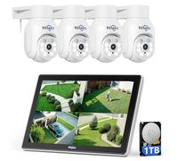 Hiseeu 5MP PTZ Kit Caméra de Surveillance WiFi, 10CH 1To HDD 5MP NVR avec 4X5MP PTZ Caméra, Vision Nocturne Couleur, Détection de Mouvement Alarme Sonore Audio 2 Voies Accès à Distance