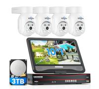 Hiseeu 【5MP+PTZ POE】 5MP Kit Caméra de Surveillance Extérieure Vision Nocturne Couleur 30m, Kit Vidéo Surveillance avec 8CH 3To NVR 4X 5MP Caméra IP PoE PTZ, Suivi Auto Audio Bidirectionnel Alarme