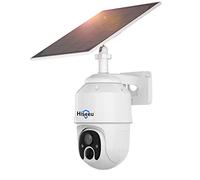 Hiseeu Caméra de sécurité extérieure sans fil avec panneau solaire, caméra de sécurité solaire 2K avec vision nocturne en couleur, caméra de sécurité PTZ alimentée par batterie à 360°, détection PIR,
