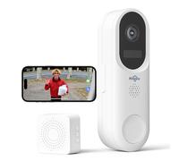 Hiseeu Sonnette Vidéo Sans Fil 2K - Notification Instantanée, Audio Bidirectionnel, Détection de Mouvement PIR, Vision Nocturne Couleur, Batterie Rechargeable, WiFi 2.4G/5GHz, Nécessite le Kit