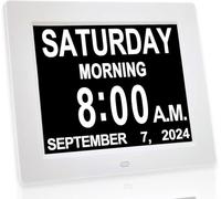 Hiseeyo Réveil numérique de 20,3 cm avec réglage automatique de la luminosité, réveil à écran LCD silencieux avec humidité et température pour adultes et enfants et maladie d'Alzheimer (20,3 cm