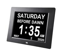 Hiseeyo Réveil numérique de 20 cm avec réglage automatique de la luminosité, réveil à écran LCD silencieux avec humidité et température pour adultes et enfants et maladie d'Alzheimer (20,3 cm, noir)