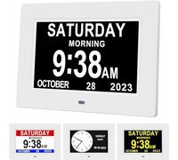 Hiseeyo Réveil numérique de 7 pouces avec réglage automatique de la luminosité, réveil à écran LCD silencieux avec humidité et température pour adultes et enfants et maladie d'Alzheimer (blanc)