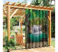 Hiseng 1 Pièces Rideau Exterieur Impermeable Forêt 3D Occultant Pergola Jardin Exterieur Rideaux, Oeillets en Haut et Bas, Terrasse Rideaux pour Porche (Style 1,140x260cm)