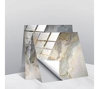 Hiseng 10 Pièces Marbre Stickers Adhésive Décorative à Carreaux pour Salle de Bains et Cuisine Stickers Carrelage, Hiser Mosaïque Imperméables Auto-adhésifs Décoration (Marbre doré,10x10cm)