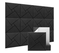 Hiseng 12 Pièces Tableau Liege Mural Auto-Adhésif, Tableau Liege Adhesif Mural Autocollant Panneaux d'Insonorisation en Feutre pour Décoration Murale, Géométrique (Noir,30x30cm)