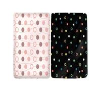 Hiseng 2 Pièces Drap Housse pour Lit Bébé Enfant Doux Draps Housses pour lit de Bébé et lit d'Enfant en Microfibre Protège Matelas Compatible pour Berceaux de Chevet (pois noirs roses,55x90cm)