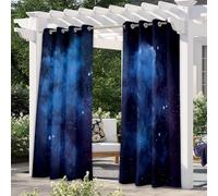 Hiseng 2 pièces Rideaux d'Extérieur Impermeable pour Terrasse, Rideau Occultant à œillets Rideau Imprimé Ciel Étoilé 3D pour Pergola, Jardin, Pavillon, Balcon (137x243cm,Univers Bleu)