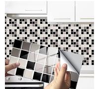 Hiseng 24/48 Pièces Rectangle Adhésive Décorative à Carreaux pour Salle de Bains et Cuisine Stickers Carrelage, Motif Marbre Mosaïque Imperméables Adhésive Décoration (Gris Mosaïque,48Pièces)
