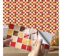 Hiseng 24/48 Pièces Rectangle Adhésive Décorative à Carreaux pour Salle de Bains et Cuisine Stickers Carrelage, Motif Marbre Mosaïque Imperméables Adhésive Décoration (Jaune Mosaïque,24Pièces)