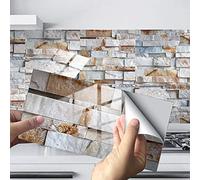 Hiseng 24/48 Pièces Rectangle Adhésive Décorative à Carreaux pour Salle de Bains et Cuisine Stickers Carrelage, Motif Marbre Mosaïque Imperméables 3D Adhésive Décoration (Jaune Blanc,24Pièces)