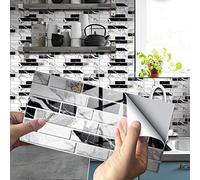 Hiseng 24/48 Pièces Rectangle Adhésive Décorative à Carreaux pour Salle de Bains et Cuisine Stickers Carrelage, Motif Marbre Mosaïque Imperméables 3D Adhésive Décoration (Gris Noir 2,48Pièces)