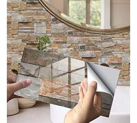 Hiseng 24/48 Pièces Rectangle Adhésive Décorative à Carreaux pour Salle de Bains et Cuisine Stickers Carrelage, Motif Marbre Mosaïque Imperméables 3D Adhésive Décoration (Jaune Marbre,48Pièces)