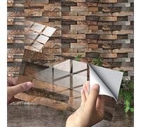 Hiseng 24/48 Pièces Rectangle Adhésive Décorative à Carreaux pour Salle de Bains et Cuisine Stickers Carrelage, Motif Marbre Mosaïque Imperméables 3D Adhésive Décoration (Marron Marbre,48Pièces)