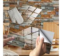 Hiseng 24/48 Pièces Rectangle Adhésive Décorative à Carreaux pour Salle de Bains et Cuisine Stickers Carrelage, Motif Marbre Mosaïque Imperméables 3D Adhésive Décoration (Brun Gris Marbre,24Pièces)