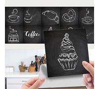Hiseng 24 Pièces Stickers Muraux Autocollants pour Carrelage en Céramique et Marbre, Salle de Bains et Cuisine Stickers, Noir Cuisson Style Imperméables Auto-adhésifs (10x10cm,Dessert)