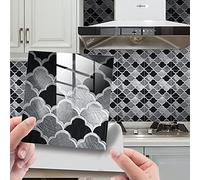 Hiseng 25 Pièces Marbre Stickers Adhésive Décorative à Carreaux pour Salle de Bains et Cuisine Stickers Carrelage, Hiser Scales Mosaïque Imperméables Auto-adhésifs Décoration (Gris,15x15cm)