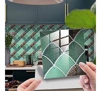 Hiseng 25 Pièces Mosaïque Stickers Muraux Autocollants pour Carrelage en Céramique et Marbre Décoration, Hiser Feuille de Palmier Imperméables Salle de Bains et Cuisine Sticker (Vert,10x10cm)