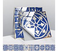 Hiseng 30 Pièces Stickers Muraux Autocollants pour Carrelage en Céramique et Marbre, Salle de Bains et Cuisine Sticker, Hiser Bohême Monaco Mosaïque Imperméables Décoration (Bleu Ancien,15x15cm)
