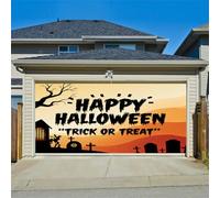 Hiseng 3D Bannière Halloween, Grande Bannière Garage Décoration Motif de Cimetière 3D Fête Fournitures pour Fond Photo Maison Jardin Clôture Garage Extérieur (Dégradé Orange,180x400cm)