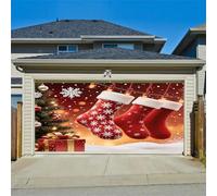 Hiseng 3D Bannière Noël, Grande Bannière Garage Décoration Happy Noël Extra Large Fête Fournitures pour Fond Photo Maison Jardin Clôture Garage Extérieur Intérieur (Bas de Noël Rouges,150x200cm)