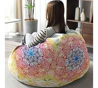 Hiseng 3D Mandala Housse Pouf Poire Vide S M L XL XXL, Housse de Pouf Poire sans Remplissage Poire pour Enfants Adultes Tissus Lavables pour Salon Chambre (Blanc,130x150cm)