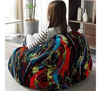 Hiseng 3D Marbre Housse Pouf Poire Vide S M L XL XXL, Housse de Pouf Poire sans Remplissage Poire pour Enfants Adultes Tissus Lavables pour Salon Chambre (Rouge et Bleu,90x110cm)