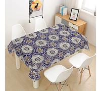 Hiseng 3D Nappe Rectangulaire Anti Tache Protéger Table A Manger Décor Maison Intérieur Extérieur Jardin Cuisine Couverture pour Picnic, Exterieur, Jardin (140x140cm,À la Marocaine)