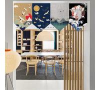 Hiseng 4 Pièces Japonais Porte Rideaux Courts Noren Rideau de Porte de Style Japonais Tenture Murale Drapeaux pour Sushis Rideau Panneau Décoration de la Maison (30x50cm,Style 9)